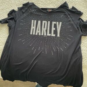 Harley-Davidson Black Short Sleeve Tee with Silver Stud Accent
